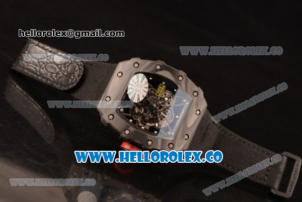 Richard Mille RM 055 Miyota 9015 Automatic Carbon Fiber Case with Skeleton Dial and Black Nylon/Leather Strap - Click Image to Close
